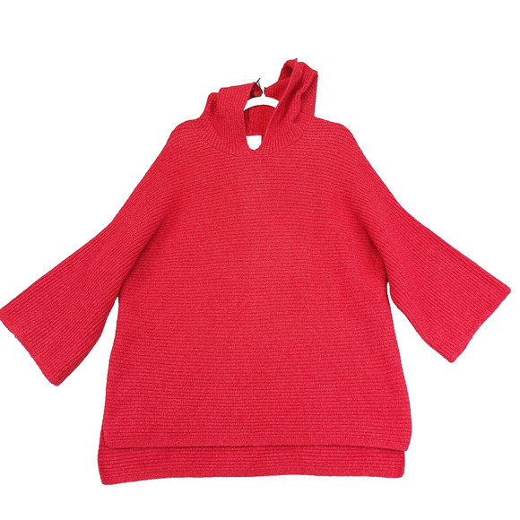 Old Navy Chunky Hooded Tunic Sweater Pull Over Women XL Red Long Sleeve - Picture 2 of 13